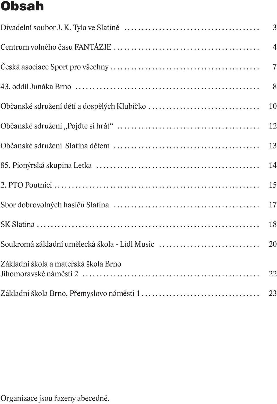 ........................................ 12 Ob anské sdružení Slatina d tem.......................................... 13 85. Pionýrská skupina Letka............................................... 14 2.