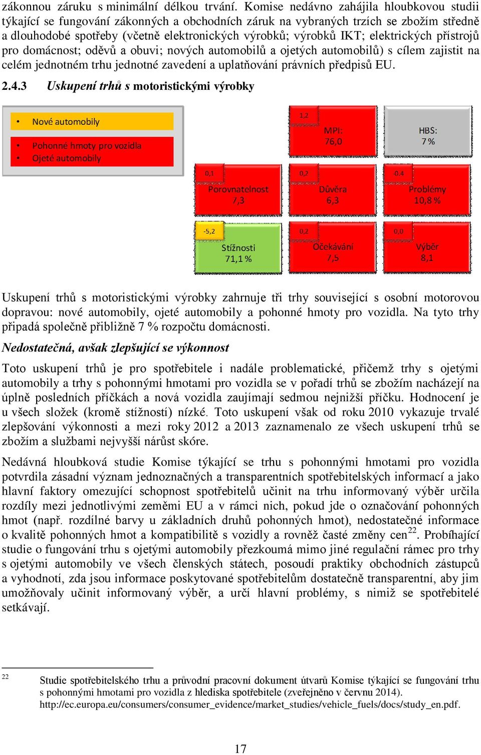 uplatňování právních předpisů EU Uskupení trhů s motoristickými výrobky Uskupení trhů s motoristickými výrobky zahrnuje tři trhy související s osobní motorovou dopravou: nové automobily, ojeté