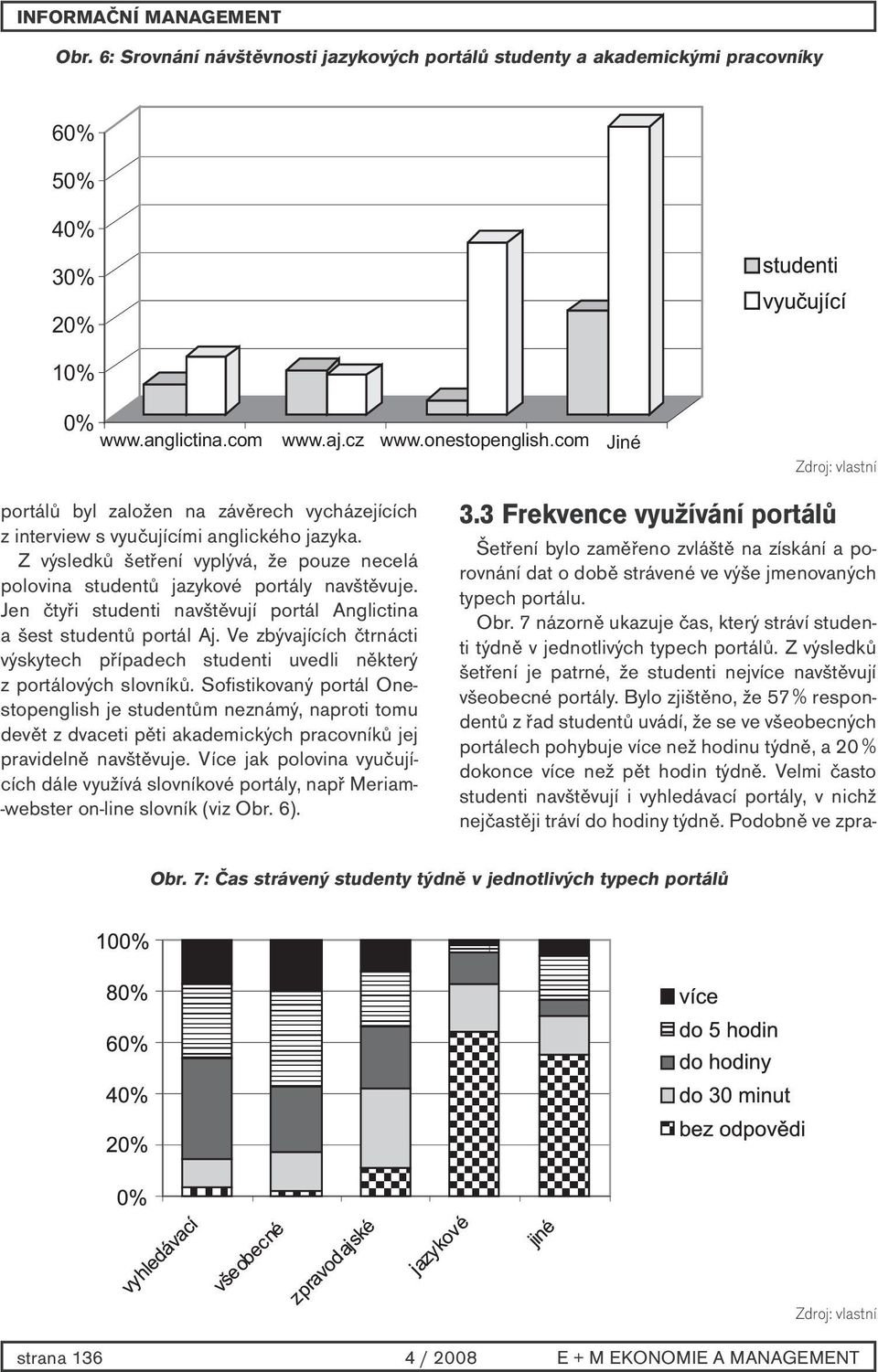 Jen čtyři studenti navštěvují portál Anglictina a šest studentů portál Aj. Ve zbývajících čtrnácti výskytech případech studenti uvedli některý z portálových slovníků.