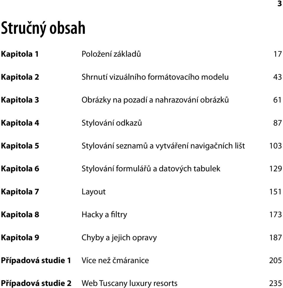 lišt 103 Kapitola 6 Stylování formulářů a datových tabulek 129 Kapitola 7 Layout 151 Kapitola 8 Hacky a filtry 173