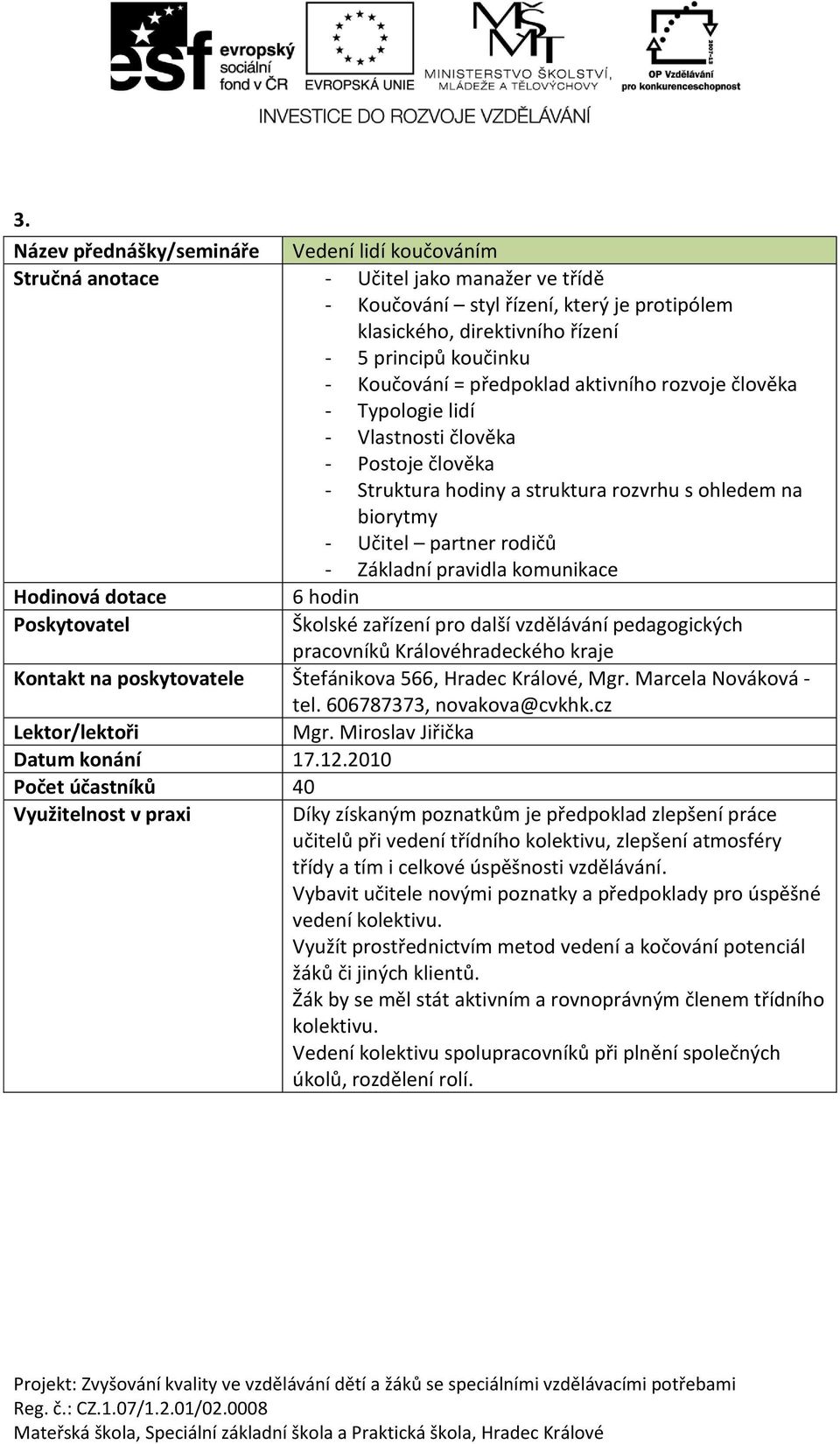 Základní pravidla komunikace 6 hodin Mgr. Miroslav Jiřička Datum konání 17.12.