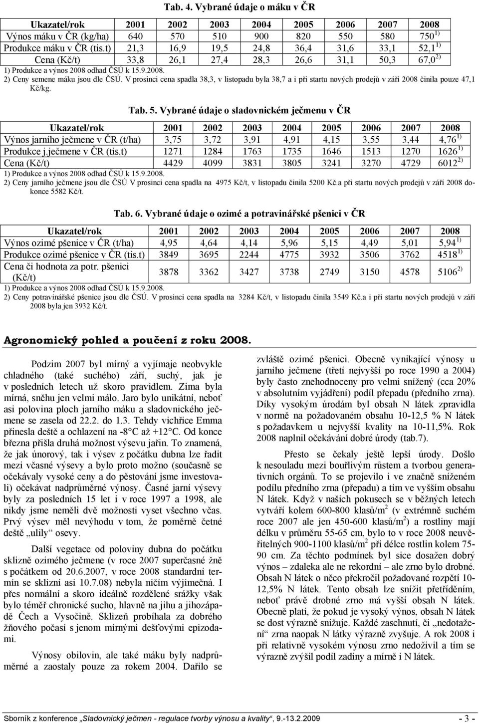 V prosinci cena spadla 38,3, v listopadu byla 38,7 a i při startu nových prodejů v září 2008 činila pouze 47,1 Kč/kg. Tab. 5.