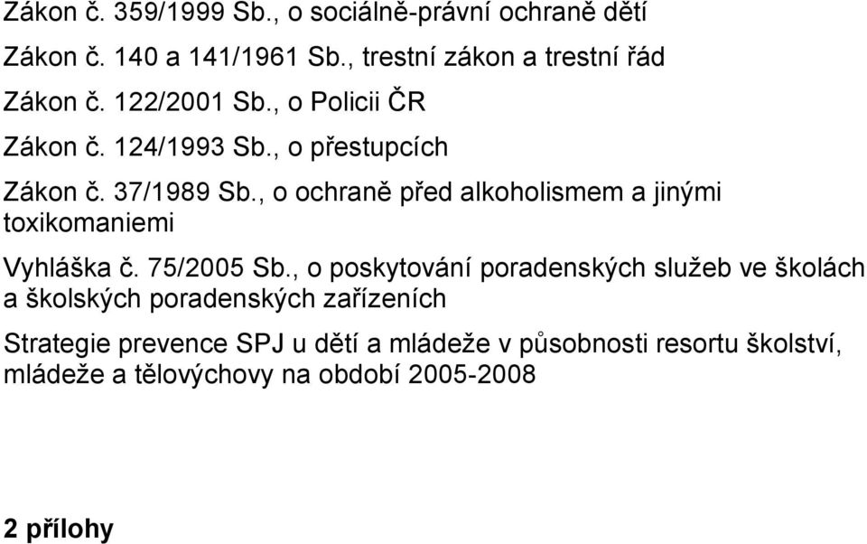 , o ochraně před alkoholismem a jinými toxikomaniemi Vyhláška č. 75/2005 Sb.