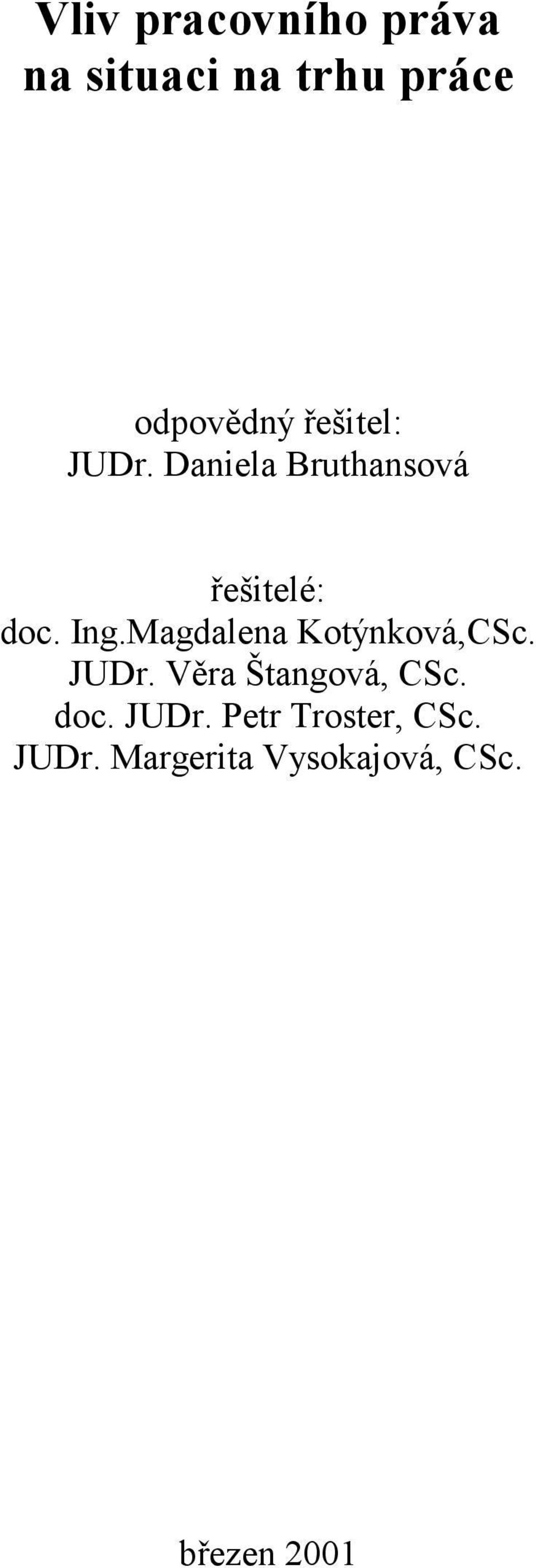 Magdalena Kotýnková,CSc. JUDr. Věra Štangová, CSc. doc.
