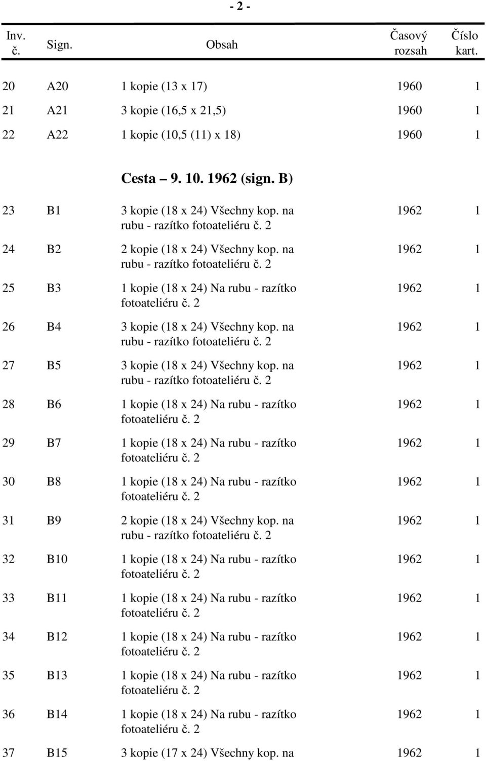 na 28 B6 1 kopie (18 x 24) Na rubu - razítko 29 B7 1 kopie (18 x 24) Na rubu - razítko 30 B8 1 kopie (18 x 24) Na rubu - razítko 31 B9 2 kopie (18 x 24) Všechny kop.