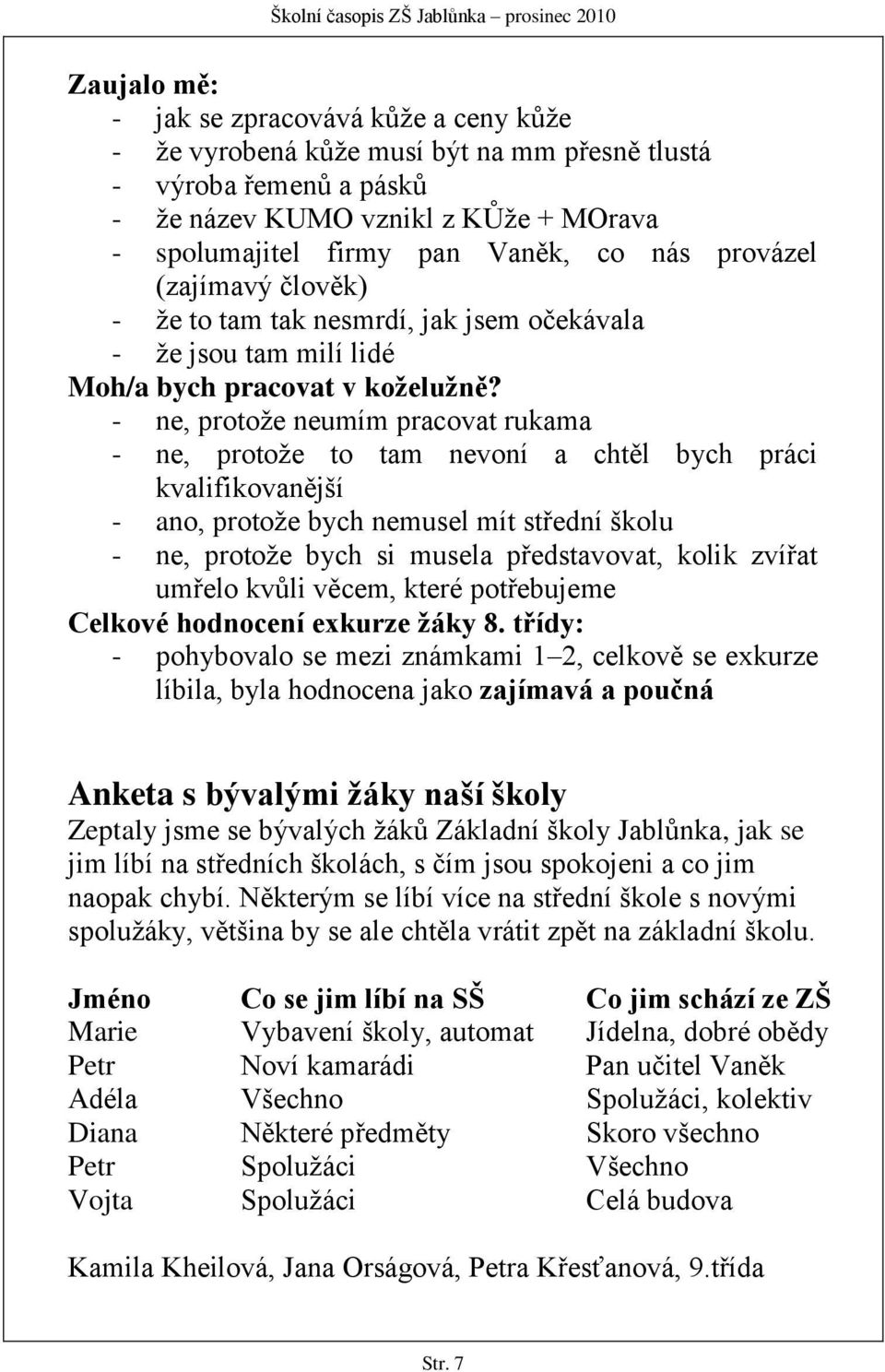 - ne, protoţe neumím pracovat rukama - ne, protoţe to tam nevoní a chtěl bych práci kvalifikovanější - ano, protoţe bych nemusel mít střední školu - ne, protoţe bych si musela představovat, kolik