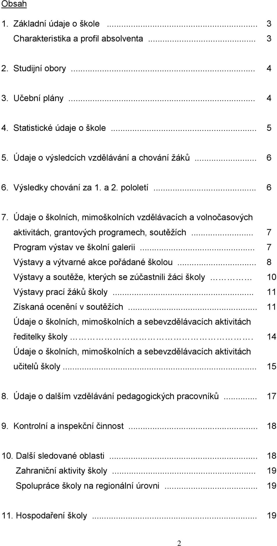 Údaje o školních, mimoškolních vzdělávacích a volnočasových aktivitách, grantových programech, soutěžích... 7 Program výstav ve školní galerii... 7 Výstavy a výtvarné akce pořádané školou.