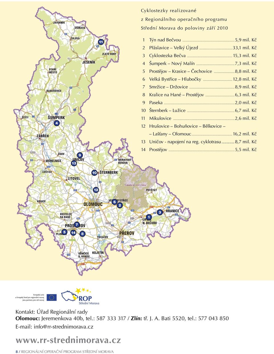 ..6,3 mil. Kč 9 Paseka...2,0 mil. Kč 10 Šternberk Lužice...6,7 mil. Kč 11 Mikulovice...2,6 mil. Kč 12 Hrušovice Bohuňovice Bělkovice Lašťany Olomouc...16,2 mil. Kč 13 Uničov - napojení na reg.