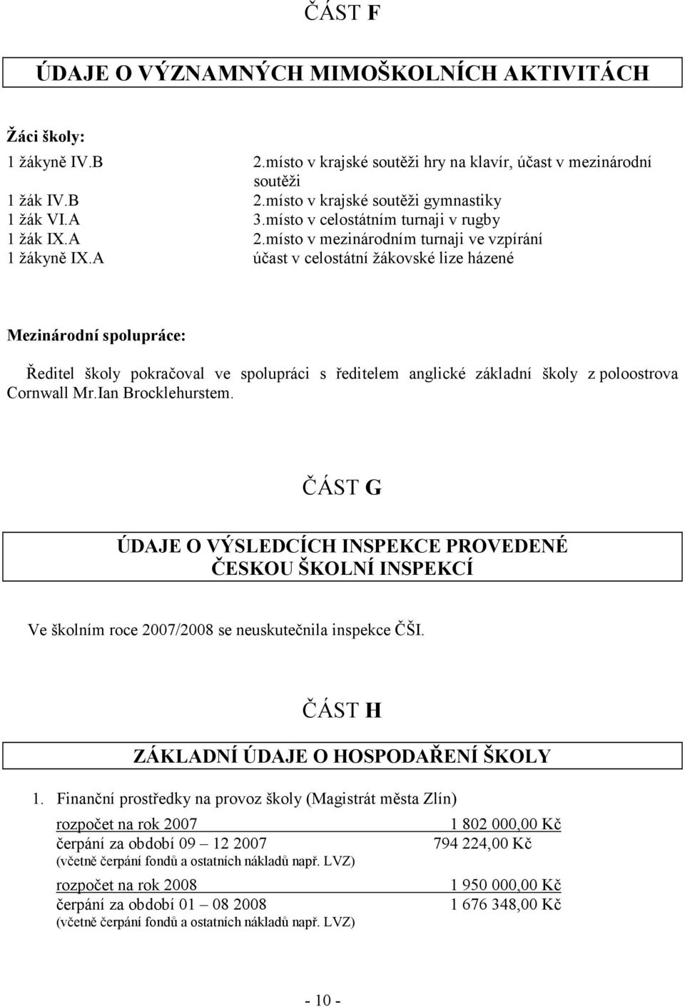 A Schmiedová účast v celostátní žákovské lize házené Mezinárodní spolupráce: Ředitel školy pokračoval ve spolupráci s ředitelem anglické základní školy z poloostrova Cornwall Mr.Ian Brocklehurstem.