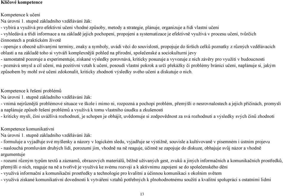 pochopení, propojení a systematizace je efektivně využívá v procesu učení, tvůrčích činnostech a praktickém životě - operuje s obecně užívanými termíny, znaky a symboly, uvádí věci do souvislostí,