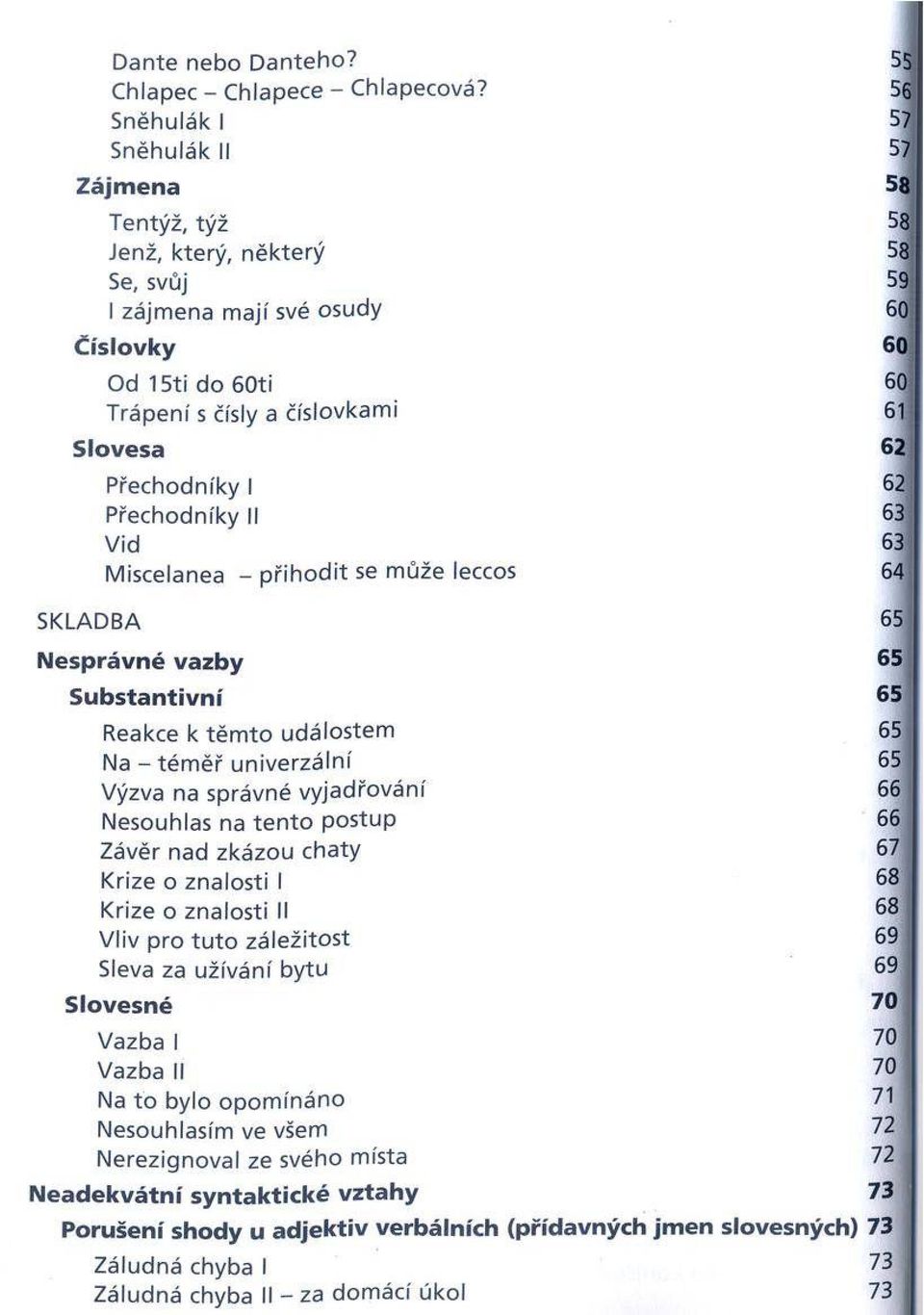 lovesa 62j Přechodníky I 62 P řechodníky II 63 V id 63 M iscelanea - p řih o d it se m ůže leccos 64 SKLADBA 65 N e s p rá v n é v a z b y 65 S u b s ta n tív n i 65 Reakce к tě m to u d á lo ste m