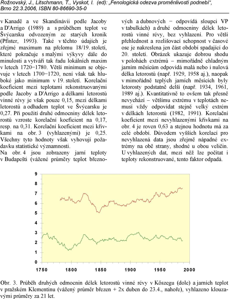 století. Korelační koeficient mezi teplotami rekonstruovanými podle Jacoby a D'Arrigo a délkami letorostů vinné révy je však pouze 0,15, mezi délkami letorostů a odhadem teplot ve Švýcarsku je 0,27.