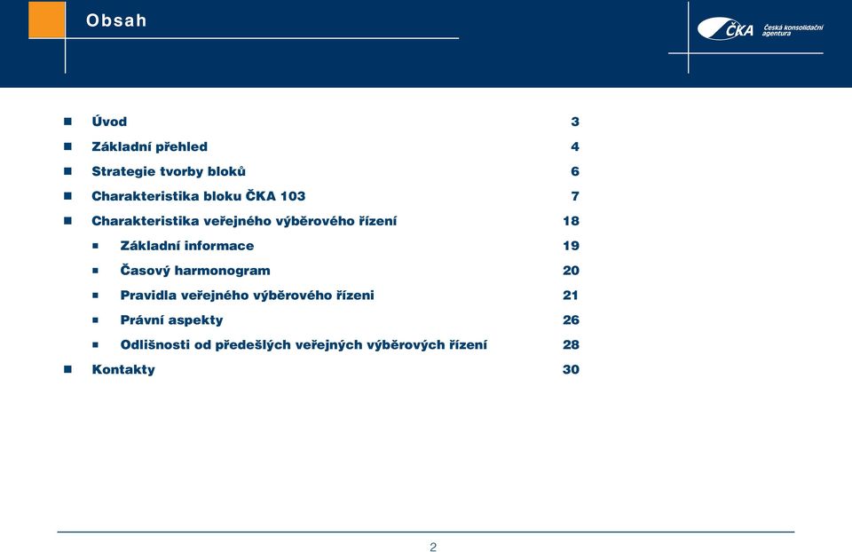 informace 19 Časový harmonogram 20 Pravidla veřejného výběrového řízeni 21