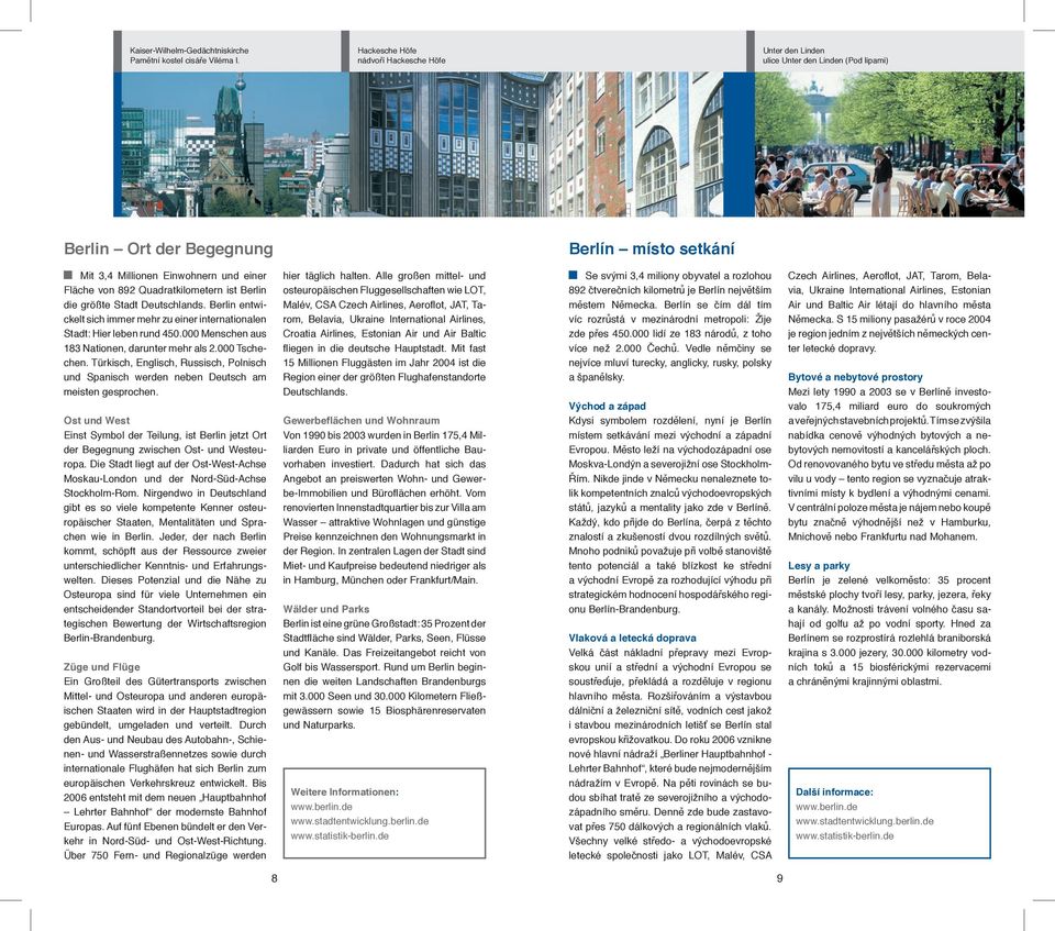 Quadratkilometern ist Berlin die größte Stadt Deutschlands. Berlin entwickelt sich immer mehr zu einer internationalen Stadt: Hier leben rund 450.000 Menschen aus 183 Nationen, darunter mehr als 2.