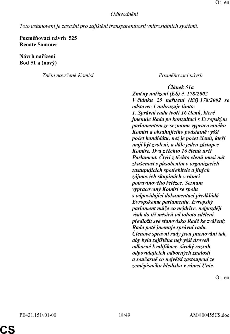 Správní radu tvoří 16 členů, které jmenuje Rada po konzultaci s Evropským parlamentem ze seznamu vypracovaného Komisí a obsahujícího podstatně vyšší počet kandidátů, než je počet členů, kteří mají