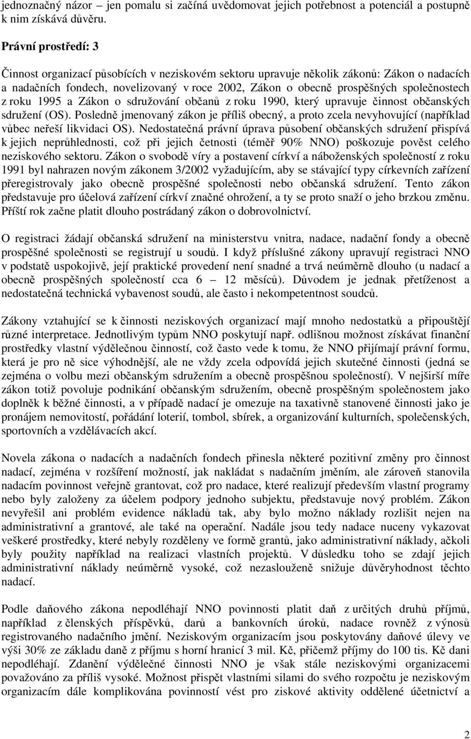 společnostech z roku 1995 a Zákon o sdružování občanů z roku 1990, který upravuje činnost občanských sdružení (OS).