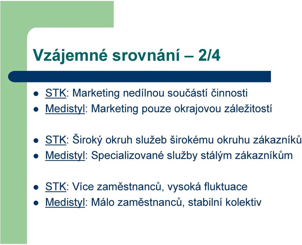 okruhu zákazníků Medistyl: Specializované služby stálým zákazníkům STK:
