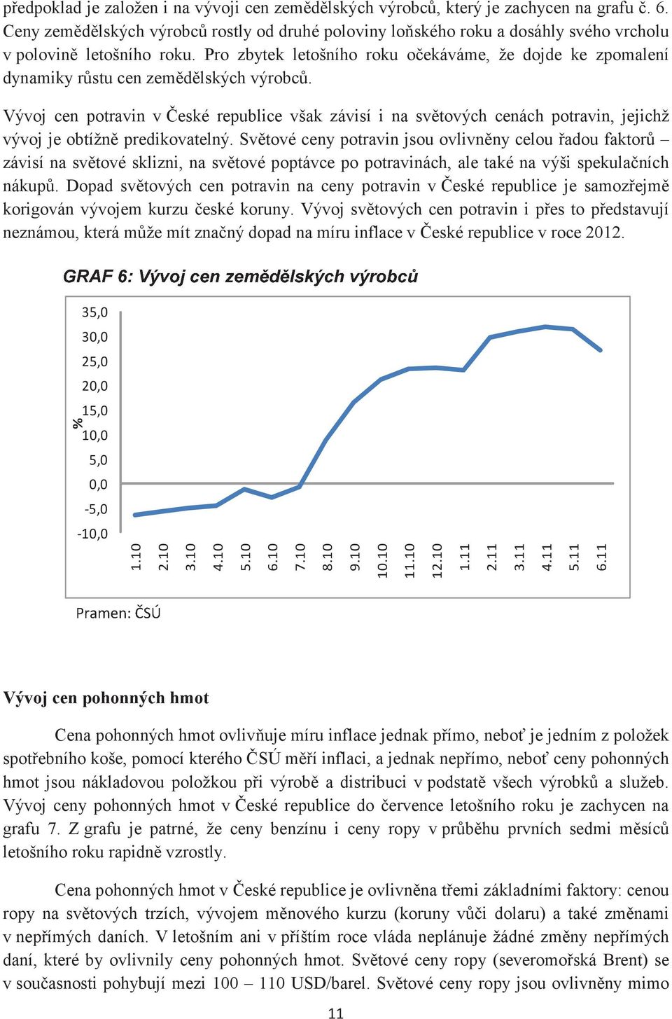 Pro zbytek letošního roku očekáváme, že dojde ke zpomalení dynamiky růstu cen zemědělských výrobců.