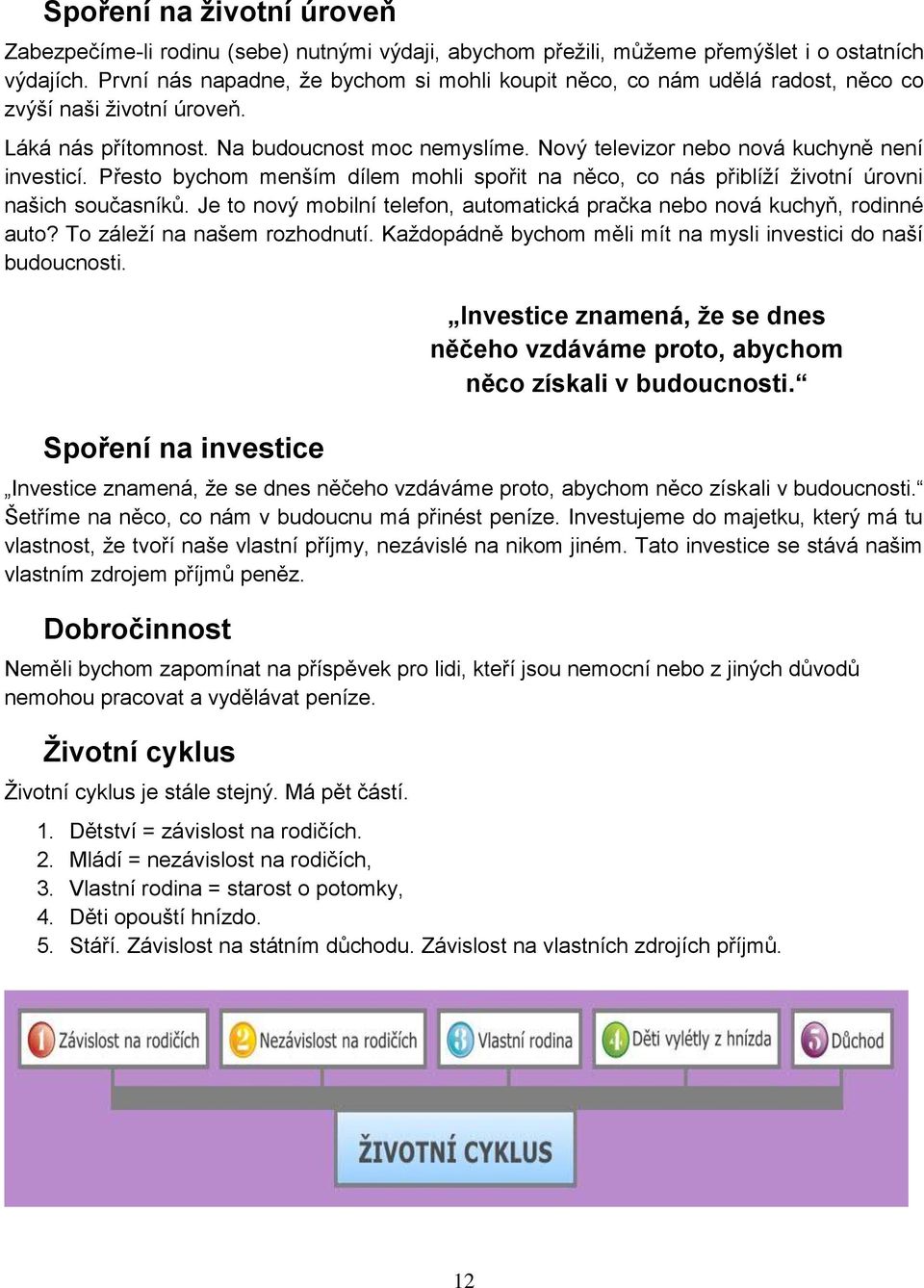 Nový televizor nebo nová kuchyně není investicí. Přesto bychom menším dílem mohli spořit na něco, co nás přiblíţí ţivotní úrovni našich současníků.