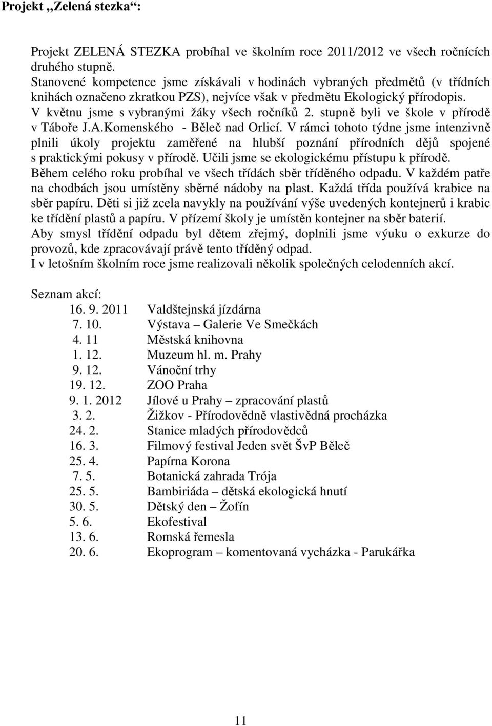 V květnu jsme s vybranými žáky všech ročníků 2. stupně byli ve škole v přírodě v Táboře J.A.Komenského - Běleč nad Orlicí.