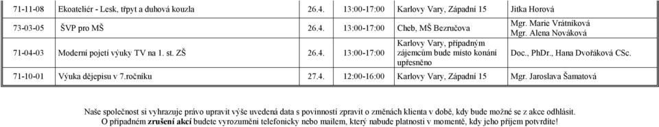 71-10-01 Výuka dějepisu v 7.ročníku 27.4. 12:00-16:00 Karlovy Vary, Západní 15 Mgr.