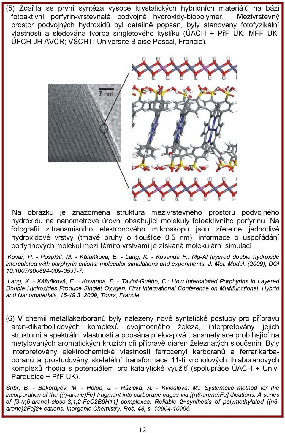Blaise Pascal, Francie). Na obrázku je znázorněna struktura mezivrstevného prostoru podvojného hydroxidu na nanometrové úrovni obsahující molekuly fotoaktivního porfyrinu.
