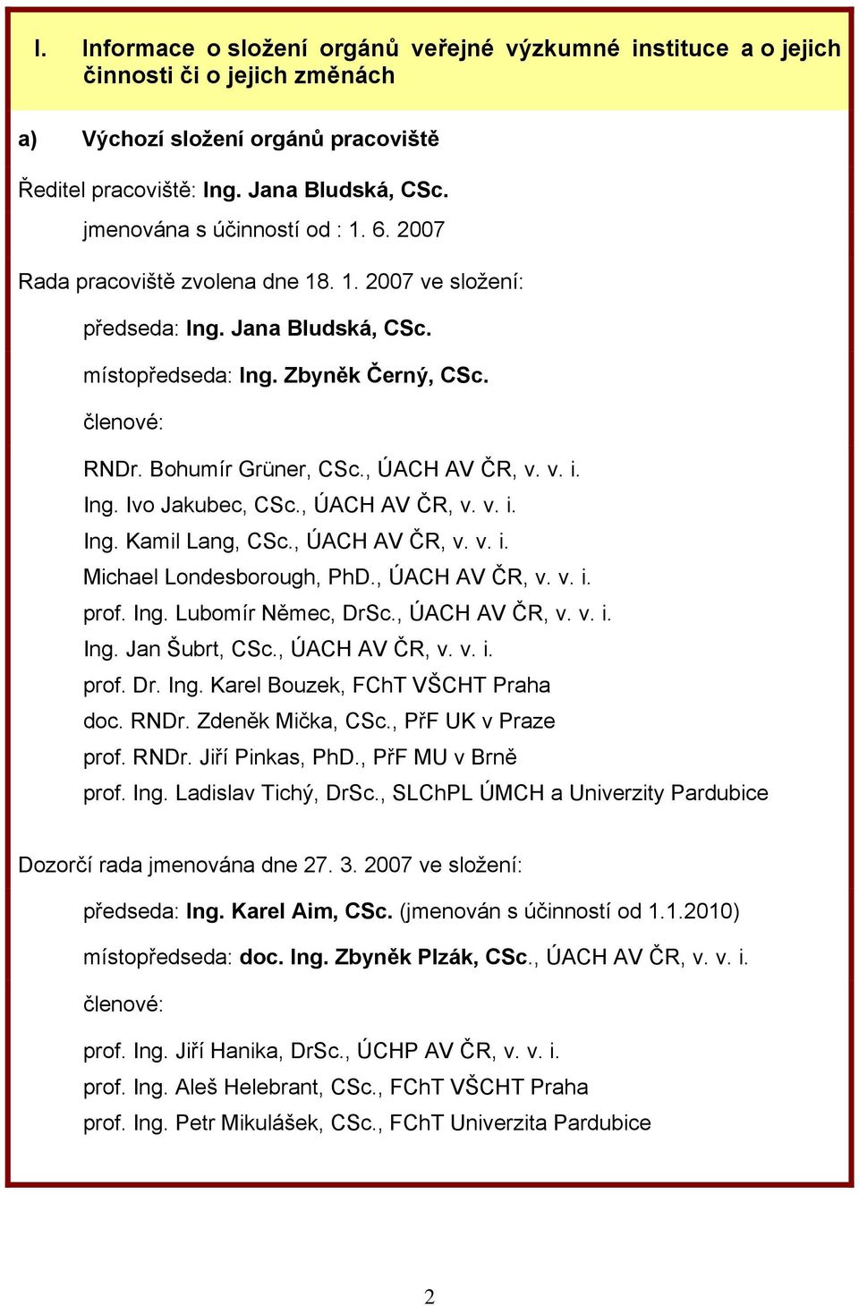 , ÚACH AV ČR, v. v. i. Ing. Ivo Jakubec, CSc., ÚACH AV ČR, v. v. i. Ing. Kamil Lang, CSc., ÚACH AV ČR, v. v. i. Michael Londesborough, PhD., ÚACH AV ČR, v. v. i. prof. Ing. Lubomír Němec, DrSc.