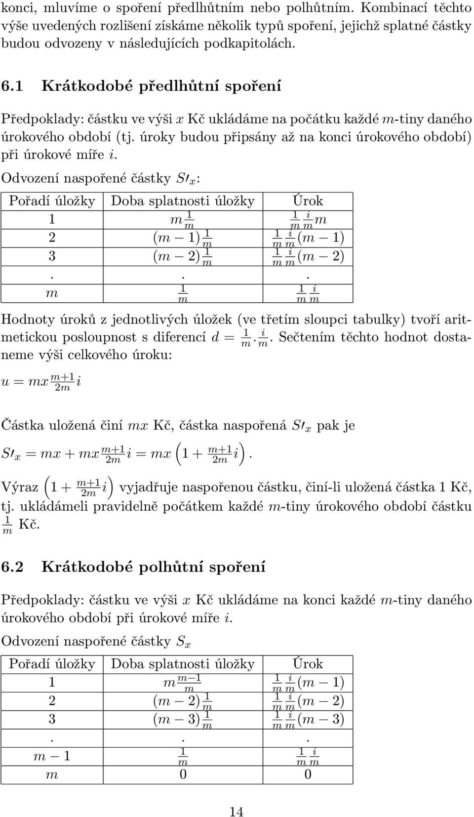 Odvození naspořené částky S x : Pořadí úložky Doba splatnost úložky Úrok 1 1 1 2 ( 1) 1 1 ( 1) 3 ( 2) 1 1 ( 2).