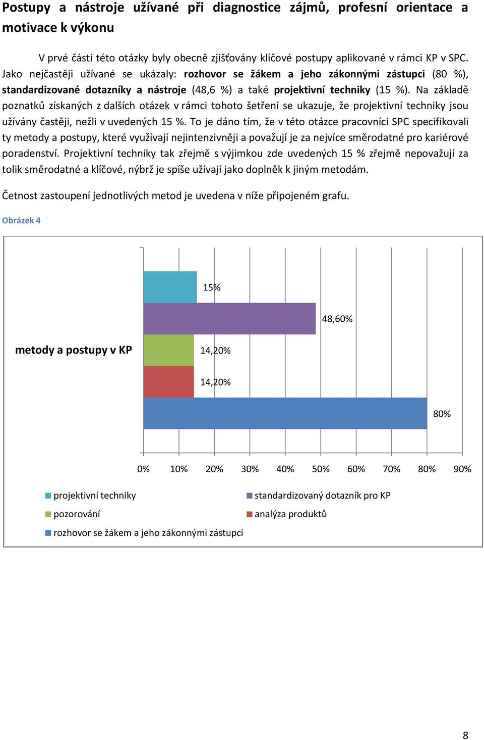 Na základě poznatků získaných z dalších otázek v rámci tohoto šetření se ukazuje, že projektivní techniky jsou užívány častěji, nežli v uvedených 15 %.