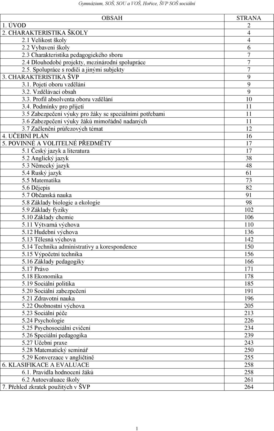 5 Zabezpečení výuky pro žáky se speciálními potřebami 11 3.6 Zabezpečení výuky žáků mimořádně nadaných 11 3.7 Začlenění průřezových témat 12 4. UČEBNÍ PLÁN 16 5. POVINNÉ A VOLITELNÉ PŘEDMĚTY 17 5.