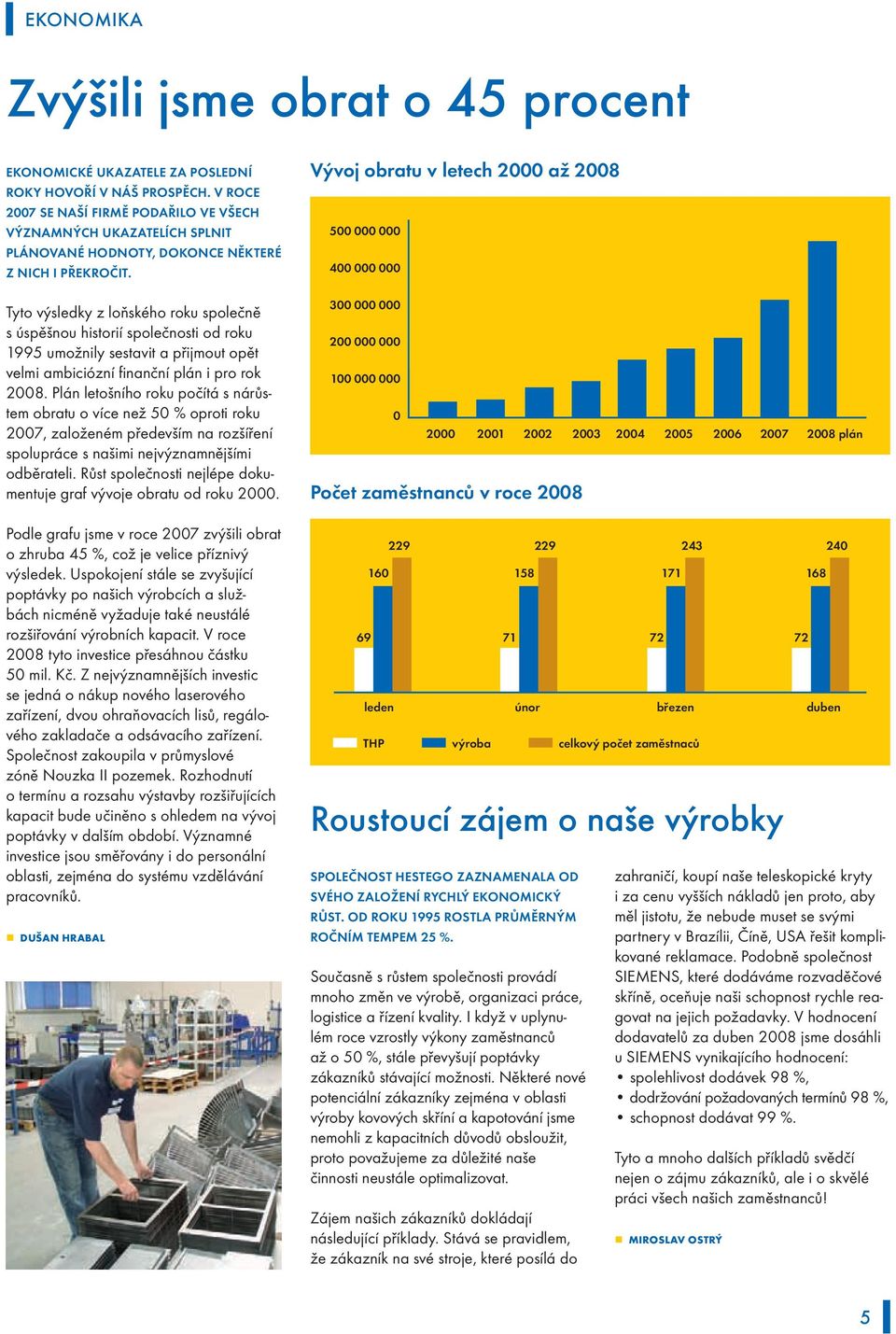 Tyto výsledky z loň ského roku společně s úspěšnou historií společnosti od roku 1995 umožnily sestavit a přijmout opět velmi ambiciózní fi nanční plán i pro rok 2008.