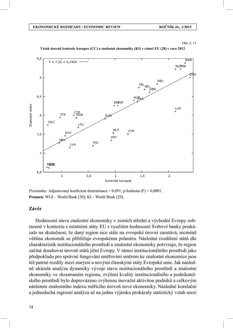 Záv r Hodnocení stavu znalostní ekonomiky v zemích st ední a východní Evropy zobrazené v kontextu s ostatními státy EU s využitím hodnocení Sv tové banky poukázalo na skute nost, že daný region sice