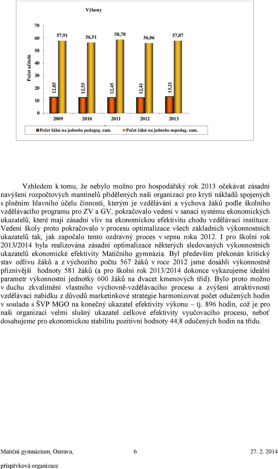 Vzhledem k tomu, že nebylo možno pro hospodářský rok 2013 očekávat zásadní navýšení rozpočtových mantinelů přidělených naší organizaci pro krytí nákladů spojených s plněním hlavního účelu činnosti,