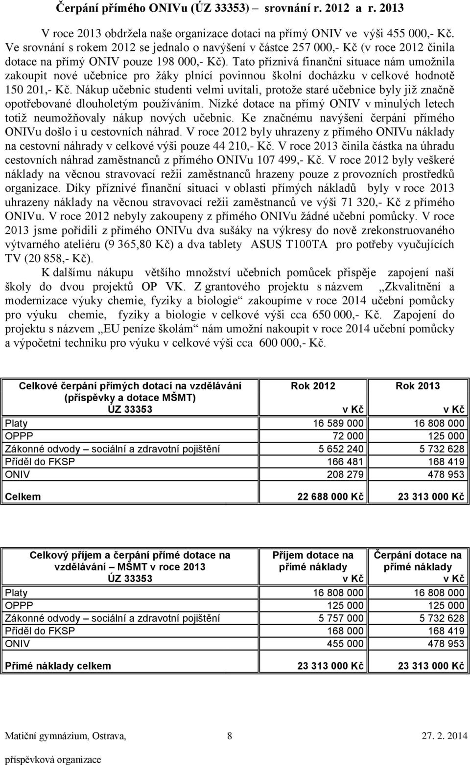 Tato příznivá finanční situace nám umožnila zakoupit nové učebnice pro žáky plnící povinnou školní docházku v celkové hodnotě 150 201,- Kč.