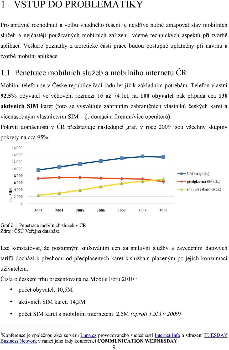 1 Penetrace mobilních sluţeb a mobilního internetu ČR Mobilní telefon se v České republice řadí řadu let jiţ k základním potřebám.