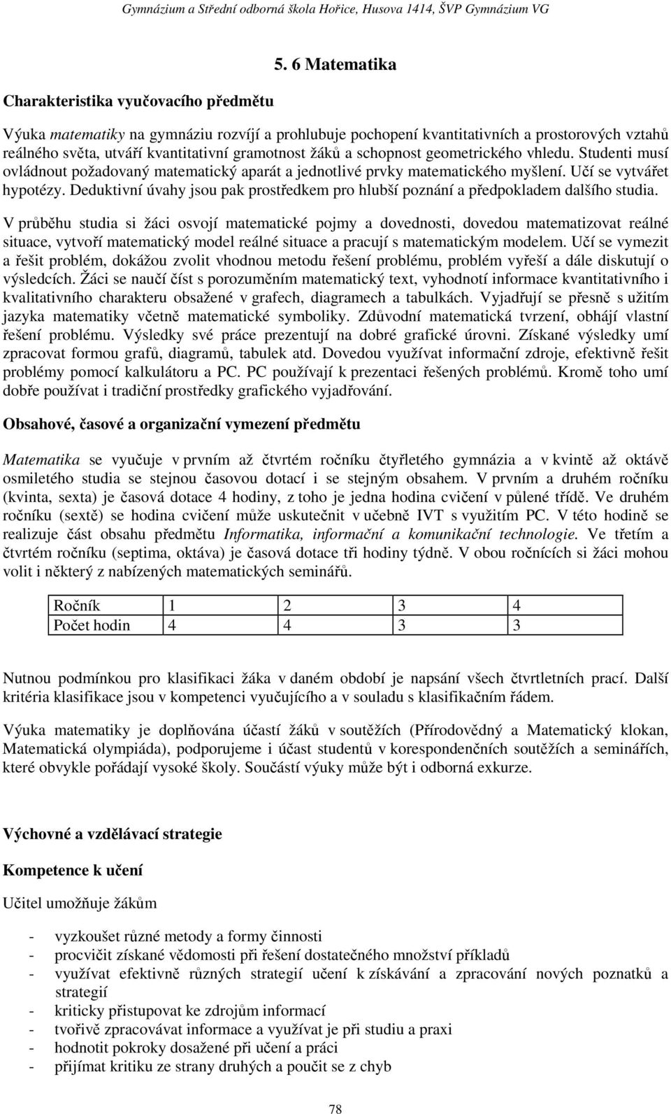 Studenti musí ovládnout požadovaný matematický aparát a jednotlivé prvky matematického myšlení. Učí se vytvářet hypotézy.