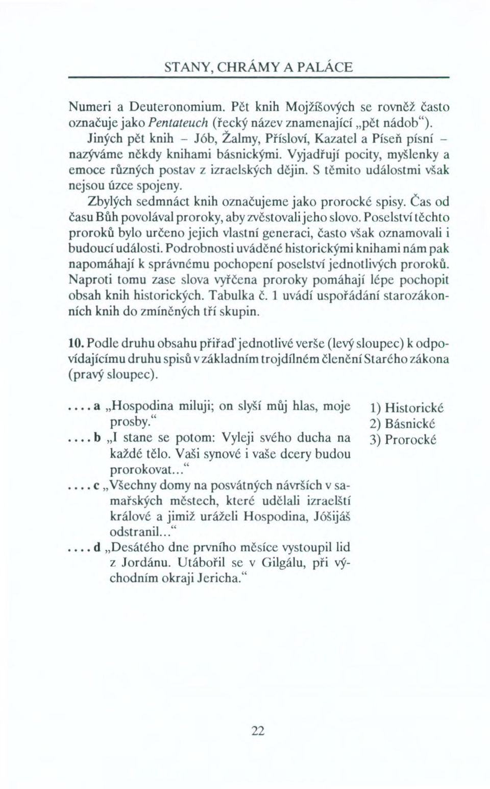 S těmito událostmi však nejsou úzce spojeny. Zbylých sedmnáct knih označujeme jako prorocké spisy. Čas od času Bůh povolával proroky, aby zvěstovali jeho slovo.