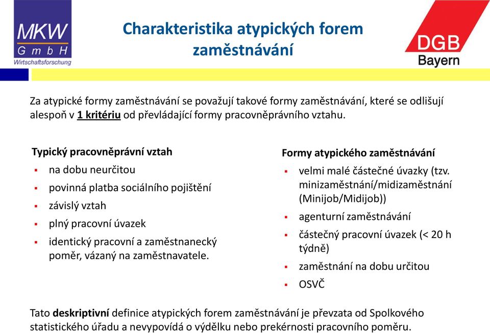 Typický pracovněprávní vztah na dobu neurčitou povinná platba sociálního pojištění závislý vztah plný pracovní úvazek identický pracovní a zaměstnanecký poměr, vázaný na zaměstnavatele.