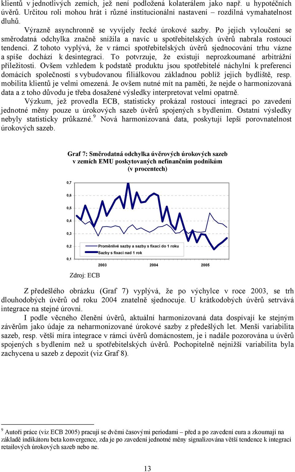 Z tohoto vyplývá, že v rámci spotřebitelských úvěrů sjednocování trhu vázne a spíše dochází k desintegraci. To potvrzuje, že existují neprozkoumané arbitrážní příležitosti.