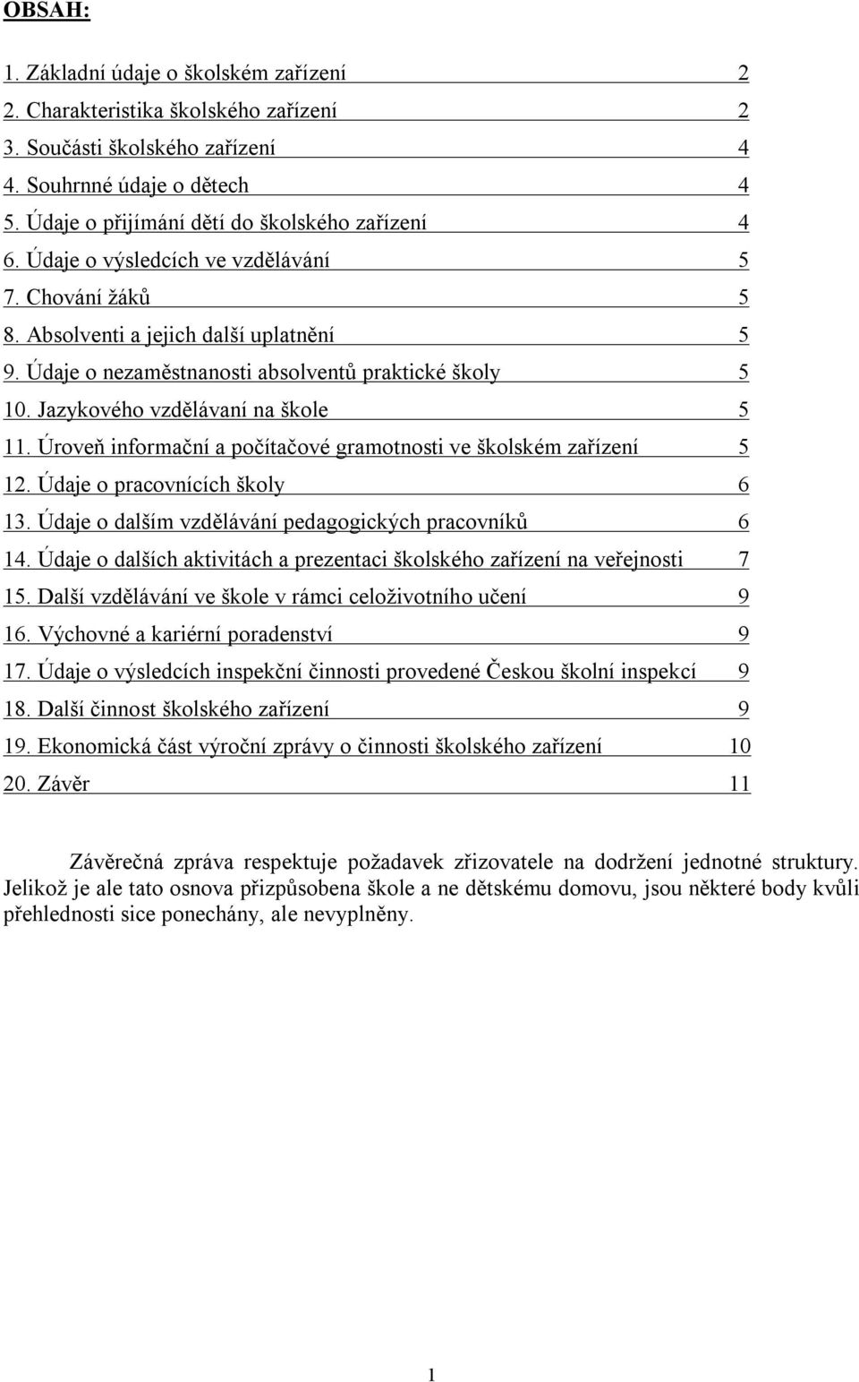 Údaje o nezaměstnanosti absolventů praktické školy 5 10. Jazykového vzdělávaní na škole 5 11. Úroveň informační a počítačové gramotnosti ve školském zařízení 5 12. Údaje o pracovnících školy 6 13.