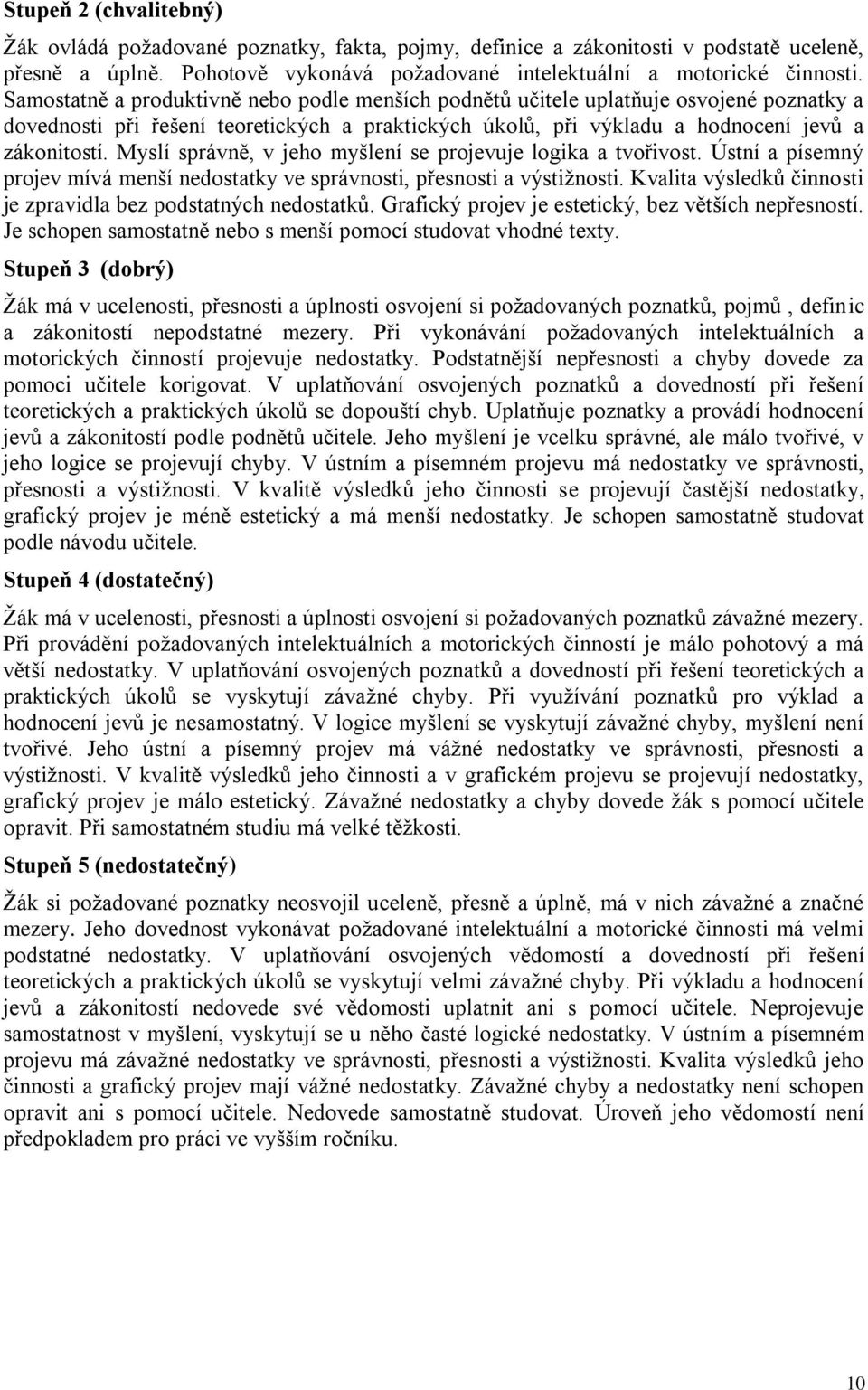 Myslí správně, v jeho myšlení se projevuje logika a tvořivost. Ústní a písemný projev mívá menší nedostatky ve správnosti, přesnosti a výstiţnosti.