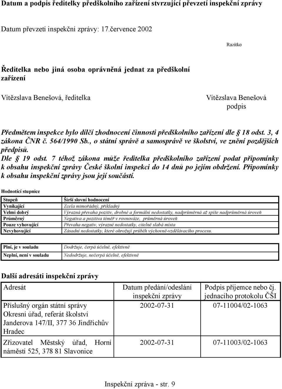 předškolního zařízení dle 18 odst. 3, 4 zákona ČNR č. 564/1990 Sb., o státní správě a samosprávě ve školství, ve znění pozdějších předpisů. Dle 19 odst.