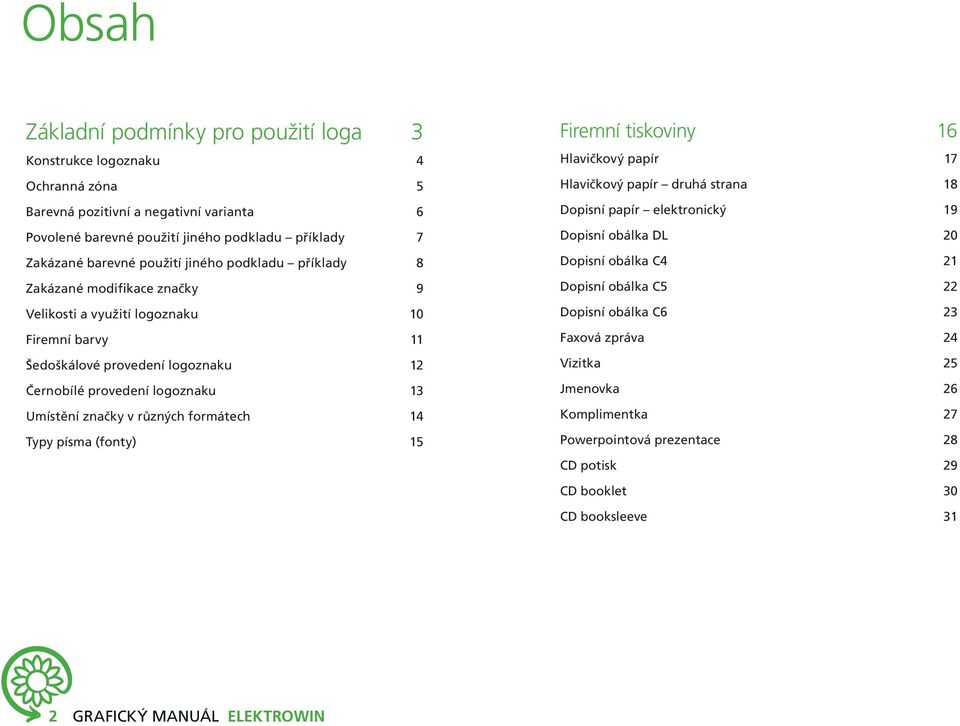 značky v různých formátech 14 Typy písma (fonty) 15 Firemní tiskoviny 16 Hlavičkový papír 17 Hlavičkový papír druhá strana 18 Dopisní papír elektronický 19 Dopisní obálka DL 20 Dopisní obálka C4