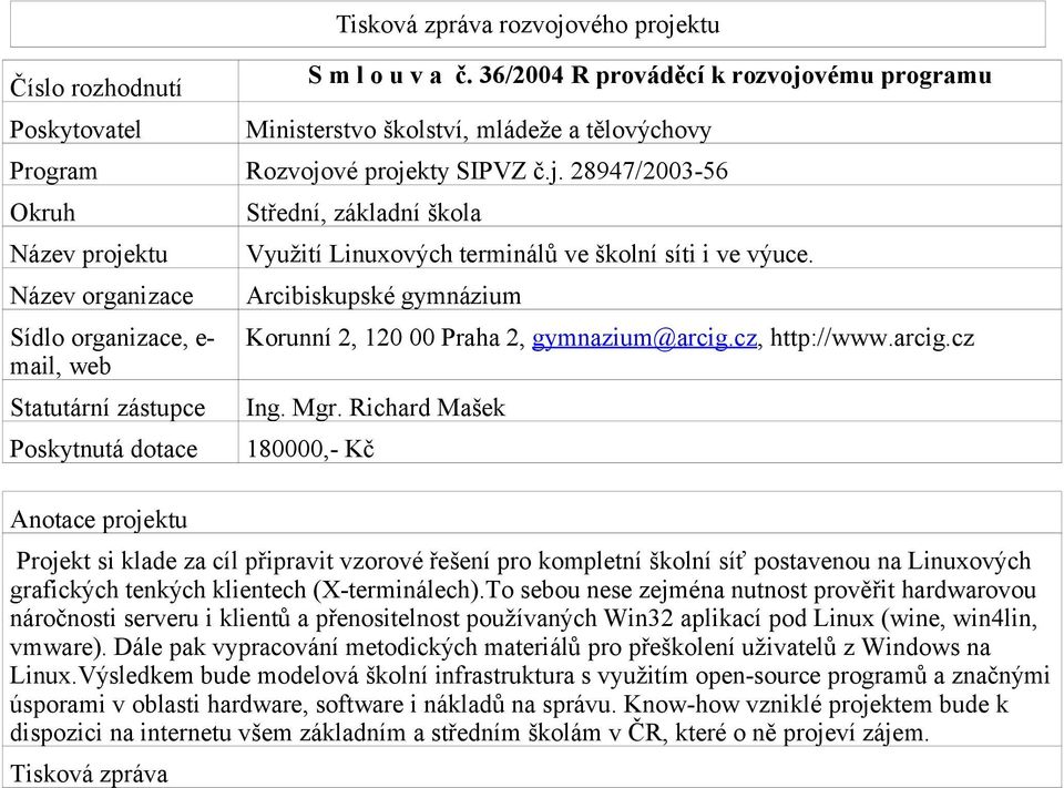 ktu Ministerstvo školství, mládeže a tělovýchovy Program Rozvojo