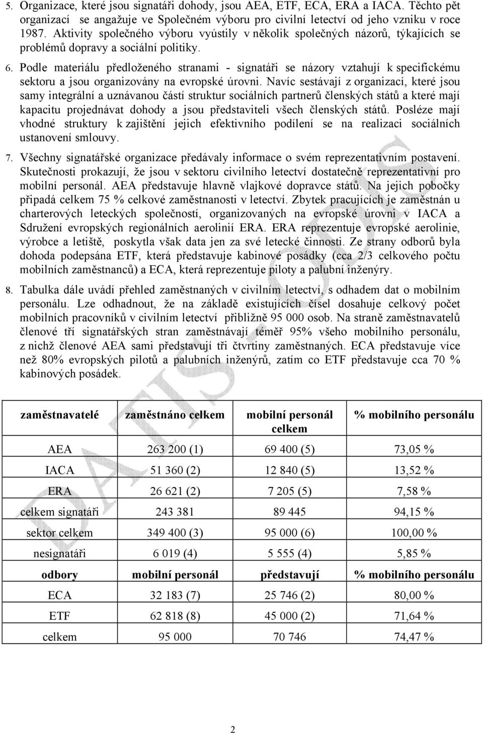 Podle materiálu předloženého stranami - signatáři se názory vztahují k specifickému sektoru a jsou organizovány na evropské úrovni.