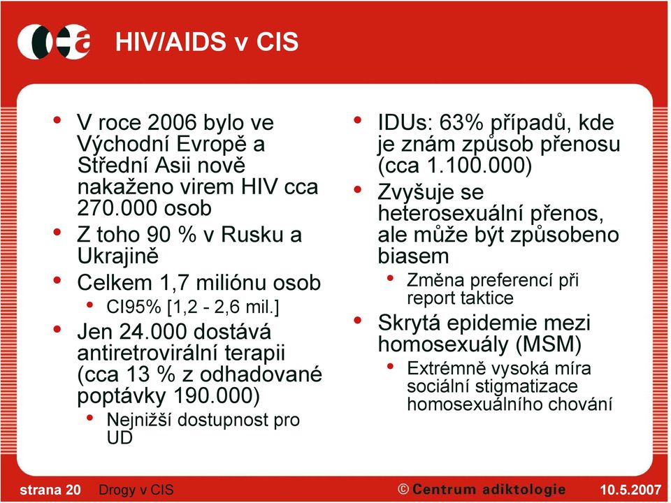 000 dostává antiretrovirální terapii (cca 13 % z odhadované poptávky 190.