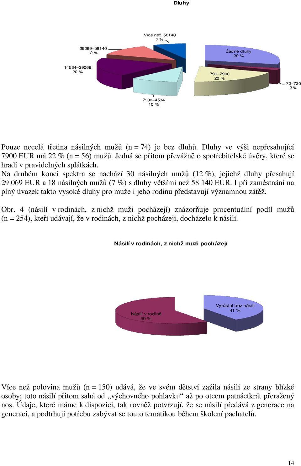 Na druhém konci spektra se nachází 30 násilných mužů (12 %), jejichž dluhy přesahují 29 069 EUR a 18 násilných mužů (7 %) s dluhy většími než 58 140 EUR.