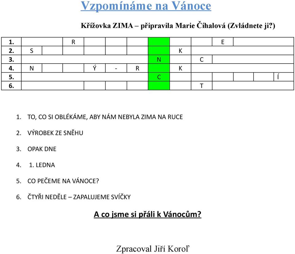 TO, CO SI OBLÉKÁME, ABY NÁM NEBYLA ZIMA NA RUCE 2. VÝROBEK ZE SNĚHU 3. OPAK DNE 4.