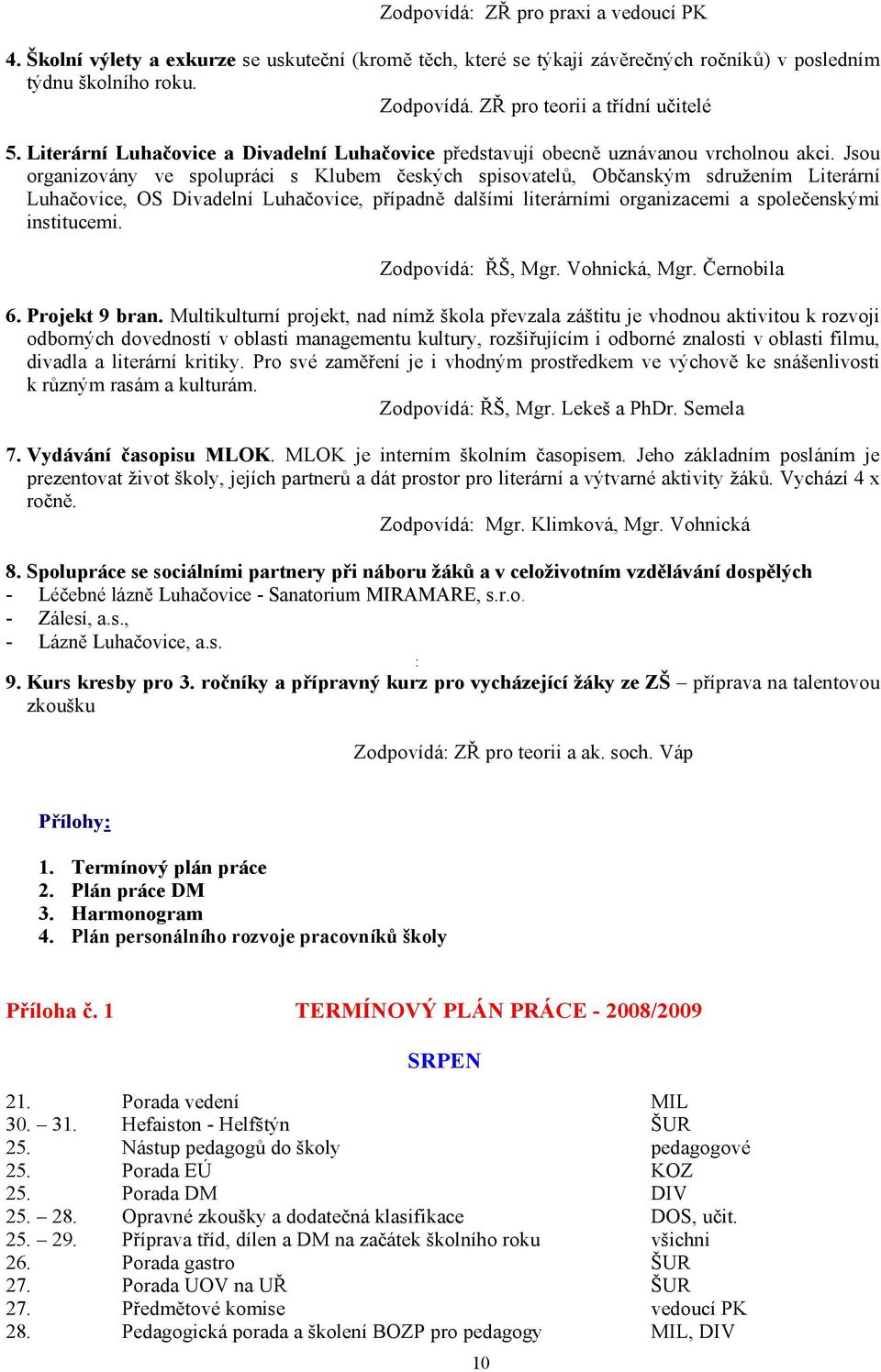 Jsou organizovány ve spolupráci s Klubem českých spisovatelů, Občanským sdružením Literární Luhačovice, OS Divadelní Luhačovice, případně dalšími literárními organizacemi a společenskými institucemi.