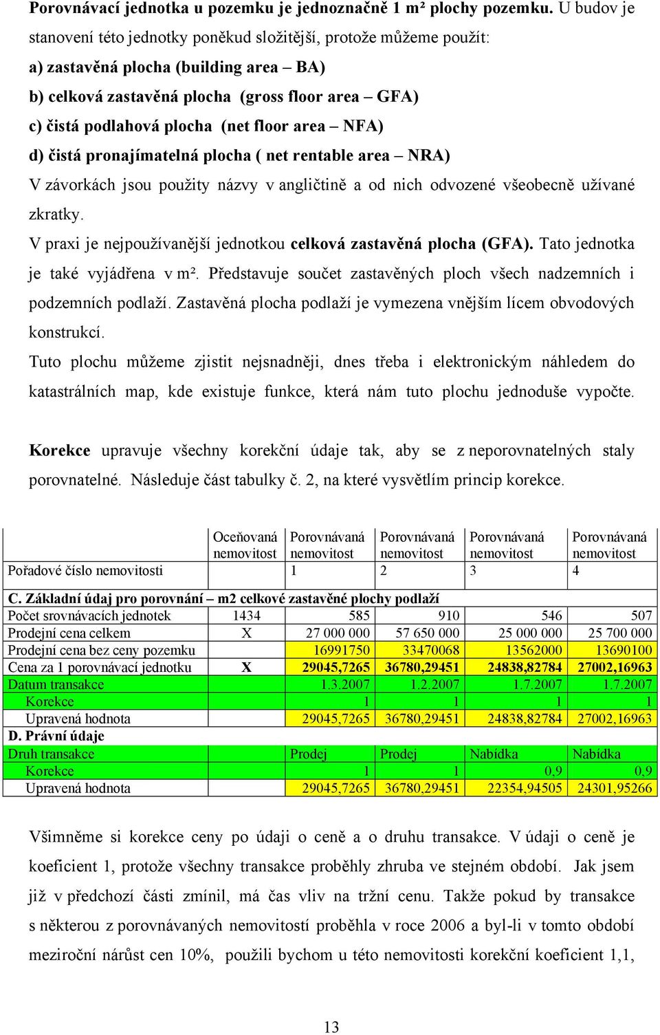 floor area NFA) d) čistá pronajímatelná plocha ( net rentable area NRA) V závorkách jsou pouţity názvy v angličtině a od nich odvozené všeobecně uţívané zkratky.